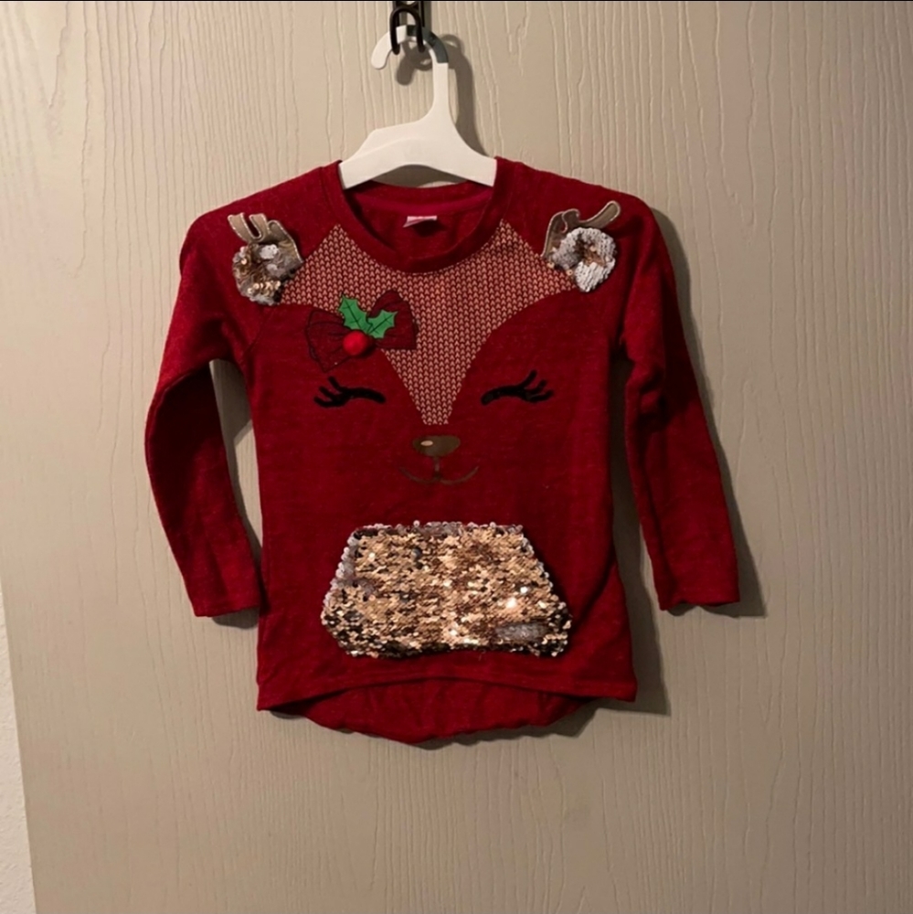 Christmas Reindeer Sweater With Gold & White Flipable Sequin Plus Antlers